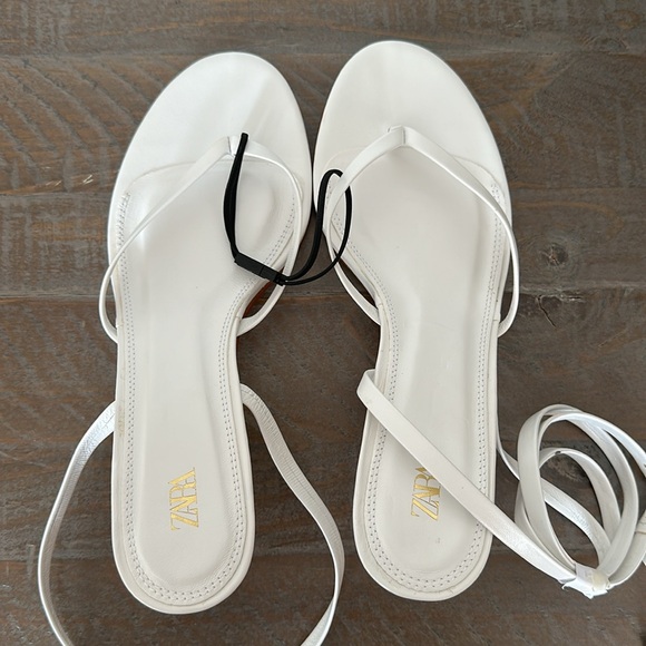 Zara heeled leather tie sandals wrap around kitten heels strappy 2355/310 white - Picture 12 of 12